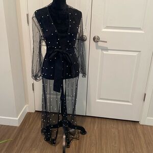 COPY - Black sheer cover up with creme colored beads